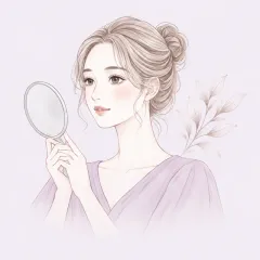 鏡で目元の仕上がりを確認する女性のイラスト